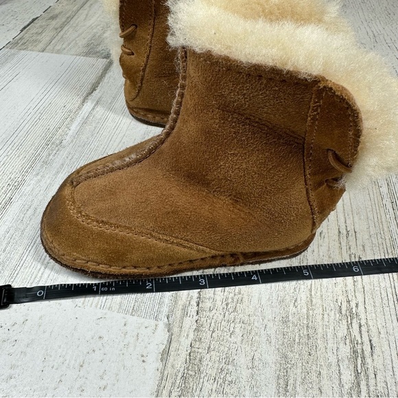 UGG Boo Bootie Baby Boots Chestnut Brown Shearling Cuff Lace #134 - Picture 10 of 11